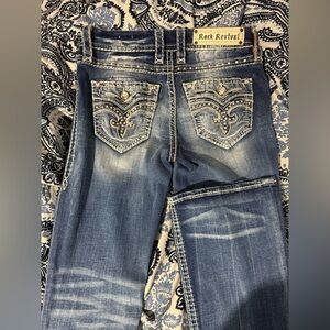 Rock Revival Blue Denim Jeans with White Stitching